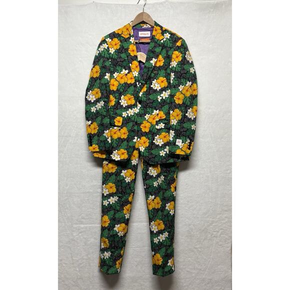 OppoSuits Tropical Treasure 2 Pc. Black Floral Suit Men’s Size 38 - Picture 2 of 16
